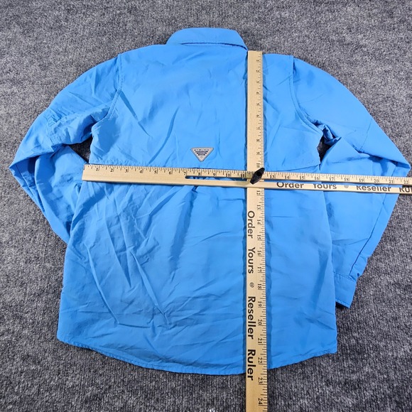 Columbia PFG Button Front Shirt Mens M Harbor Blue Vented Fishing Omni-Shade EUC - Picture 9 of 9